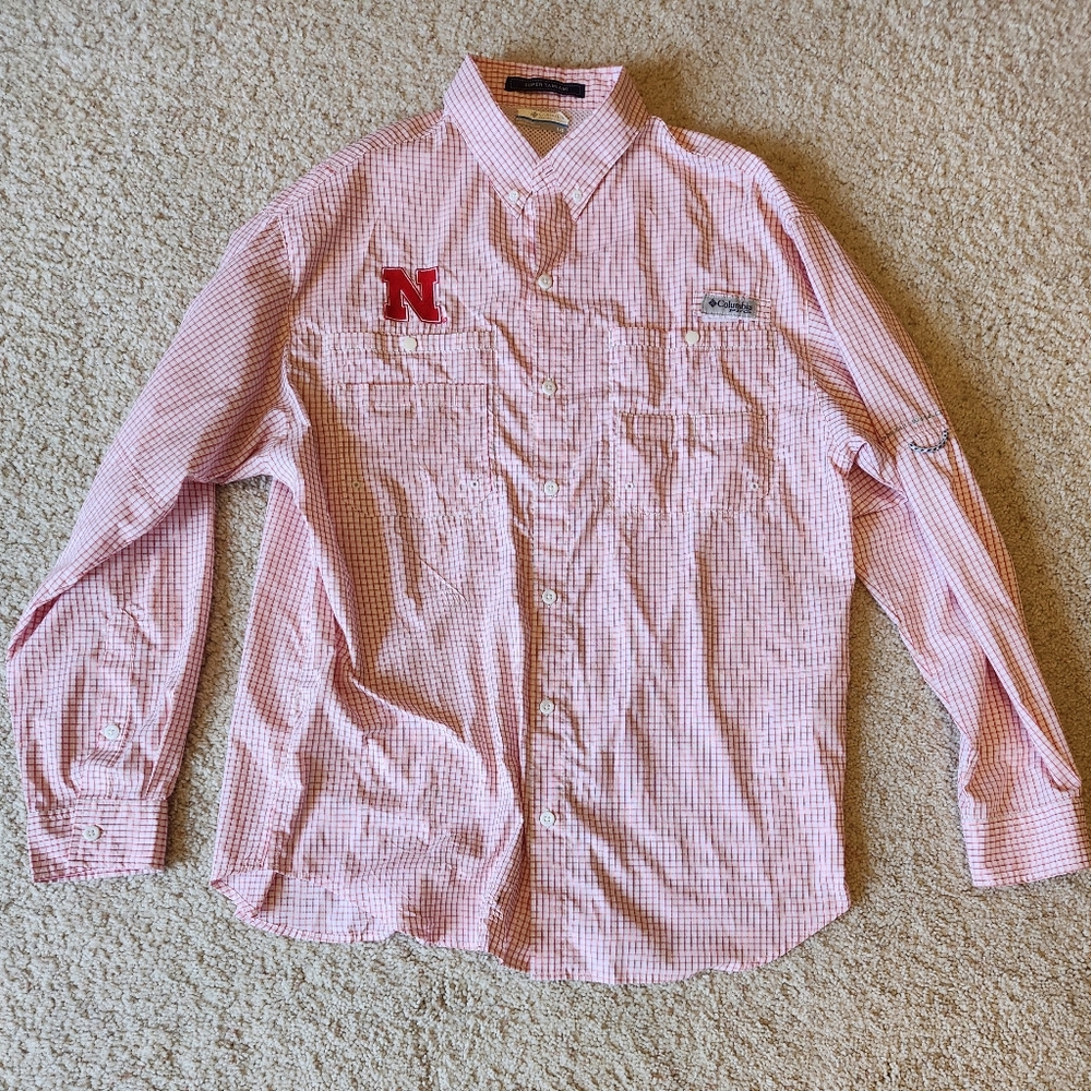 Columbia PFG Super Tamiami Men's Red Checkered Shirt - Size L